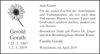 Traueranzeige von Gerold Gorath von Nordwest-Zeitung