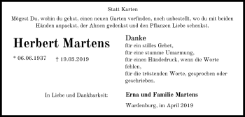 Traueranzeige von Herbert Martens von Nordwest-Zeitung