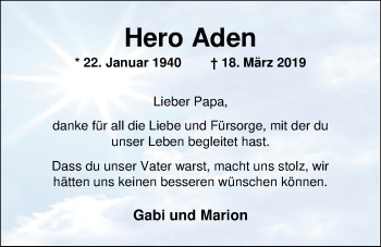 Traueranzeige von Hero Aden von Nordwest-Zeitung