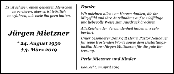 Traueranzeige von Jürgen Mietzner von Nordwest-Zeitung