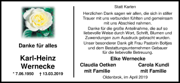 Traueranzeige von Karl-Heinz Wernecke von Nordwest-Zeitung