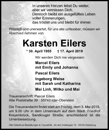 Traueranzeige von Karsten Eilers von Nordwest-Zeitung