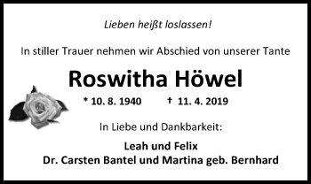 Traueranzeige von Roswitha Höwel von Nordwest-Zeitung