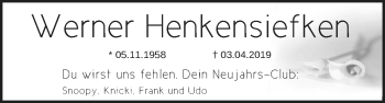 Traueranzeige von Werner Henkensiefken von Nordwest-Zeitung