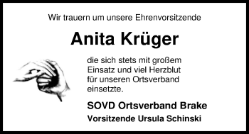 Traueranzeige von Anita Krüger von Nordwest-Zeitung