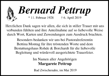 Traueranzeige von Bernard Pettrup von Nordwest-Zeitung
