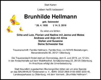 Traueranzeige von Brunhilde Hellmann von Nordwest-Zeitung