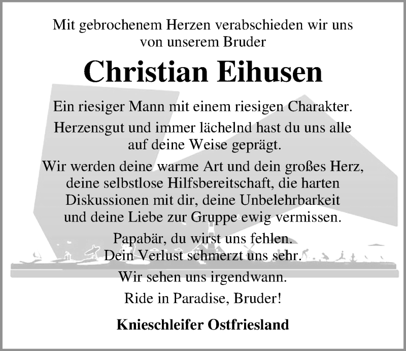  Traueranzeige für Christian Eihusen vom 24.05.2019 aus Nordwest-Zeitung