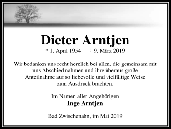 Traueranzeige von Dieter Arntjen von Nordwest-Zeitung