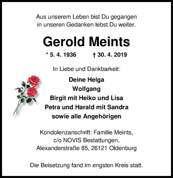 Traueranzeige von Gerold Meints von Nordwest-Zeitung