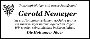 Traueranzeige von Gerold Nemeyer von Nordwest-Zeitung
