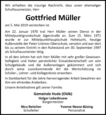 Traueranzeige von Gottfried Müller von Nordwest-Zeitung