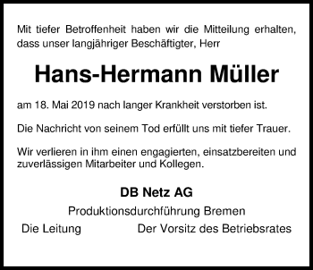 Traueranzeige von Hans-Hermann Müller von Nordwest-Zeitung