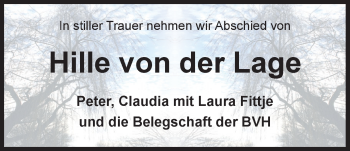 Traueranzeige von Hille von der Lage von Nordwest-Zeitung