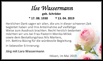 Traueranzeige von Ilse Wassermann von Nordwest-Zeitung