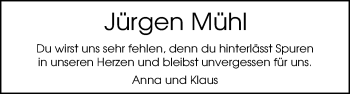 Traueranzeige von Jürgen Mühl von Nordwest-Zeitung