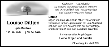 Traueranzeige von Louise Dittjen von Nordwest-Zeitung