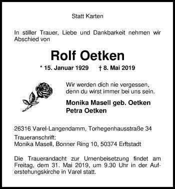 Traueranzeige von Rolf Oetken von Nordwest-Zeitung