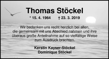 Traueranzeige von Thomas Stöckel von Nordwest-Zeitung