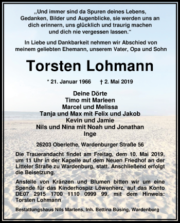 Traueranzeige von Torsten Lohmann von Nordwest-Zeitung