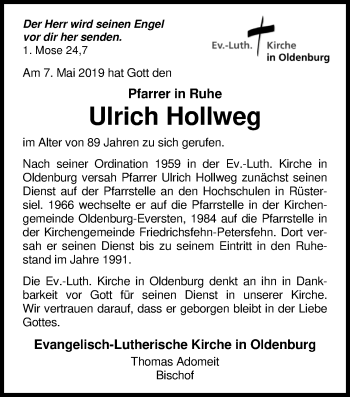 Traueranzeige von Ulrich Hollweg von Nordwest-Zeitung