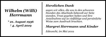 Traueranzeige von Wilhelm (Willi) Herrmann von Nordwest-Zeitung