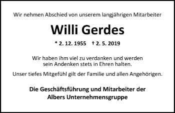 Traueranzeige von Willi Gerdes von Nordwest-Zeitung