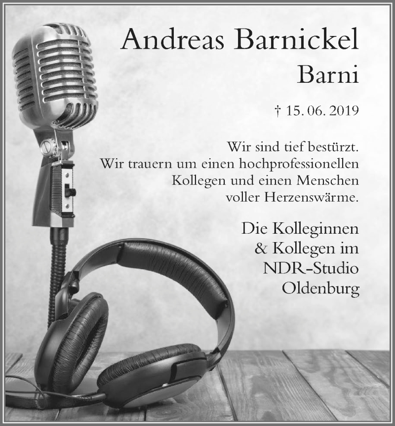  Traueranzeige für Andreas Barnickel vom 22.06.2019 aus Nordwest-Zeitung