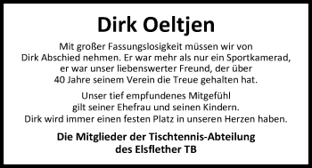 Traueranzeige von Dirk Oeltjen von Nordwest-Zeitung