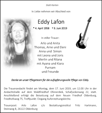 Traueranzeige von Eddy Lafon von Nordwest-Zeitung