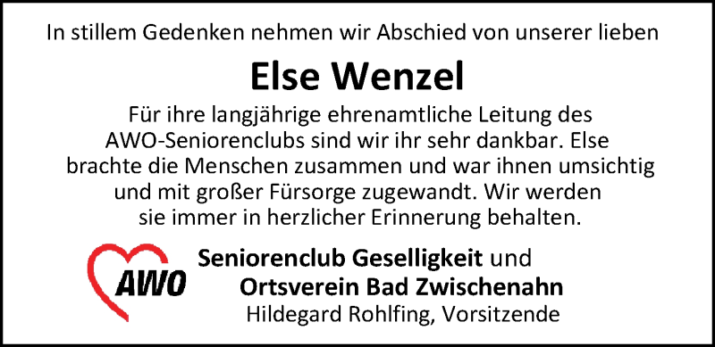  Traueranzeige für Else Wenzel vom 28.06.2019 aus Nordwest-Zeitung