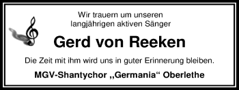 Traueranzeige von Gerd von Reeken von Nordwest-Zeitung
