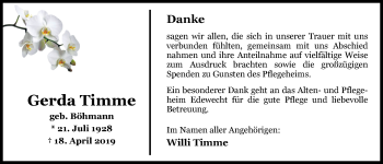 Traueranzeige von Gerda Timme von Nordwest-Zeitung