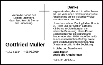 Traueranzeige von Gottfried Müller von Nordwest-Zeitung