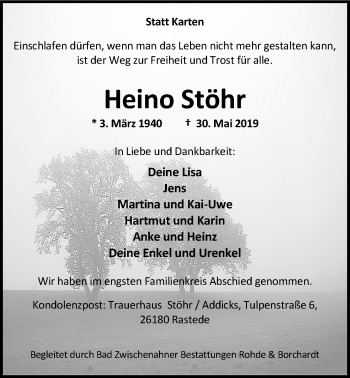Traueranzeige von Heino Stöhr von Nordwest-Zeitung
