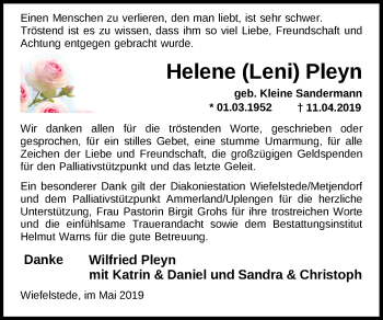Traueranzeige von Helene Pleyn von Nordwest-Zeitung