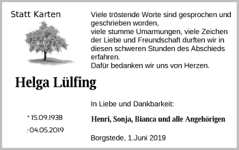 Traueranzeige von Helga Lülfing von Nordwest-Zeitung