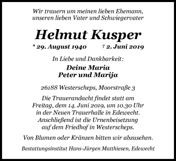 Traueranzeige von Helmut Kusper von Nordwest-Zeitung