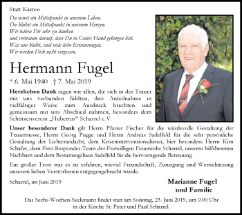 Traueranzeige von Hermann Fugel von Nordwest-Zeitung