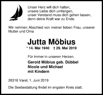 Traueranzeige von Jutta Möbius von Nordwest-Zeitung