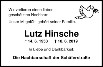 Traueranzeige von Lutz Hinsche von Nordwest-Zeitung