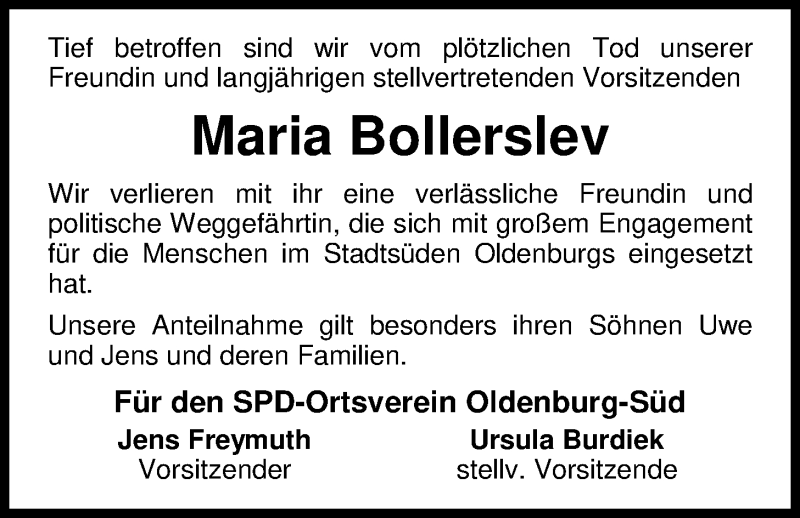  Traueranzeige für Maria Bollerslev vom 07.06.2019 aus Nordwest-Zeitung