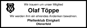 Traueranzeige von Olaf Töppe von Nordwest-Zeitung