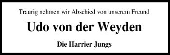 Traueranzeige von Udo von der Weyden von Nordwest-Zeitung