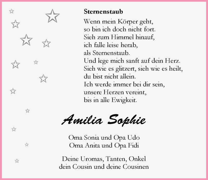  Traueranzeige für Amilia Sophie Reil vom 08.07.2019 aus Nordwest-Zeitung