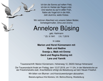 Traueranzeige von Annelore Büsing von Nordwest-Zeitung