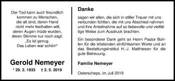 Traueranzeige von Gerold Nemeyer von Nordwest-Zeitung