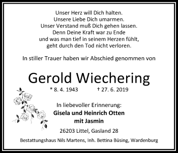 Traueranzeige von Gerold Wiechering von Nordwest-Zeitung