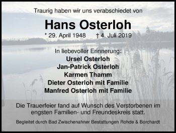 Traueranzeige von Hans Osterloh von Nordwest-Zeitung
