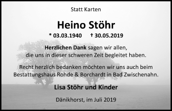 Traueranzeige von Heino Stöhr von Nordwest-Zeitung